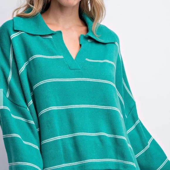 24 STRIPED DROP SHOULDER SWEATER TOP - Picture 5 of 5